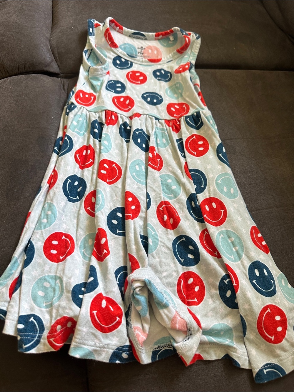 Smiley Face Knit Dress in Red, Navy & Light Blue